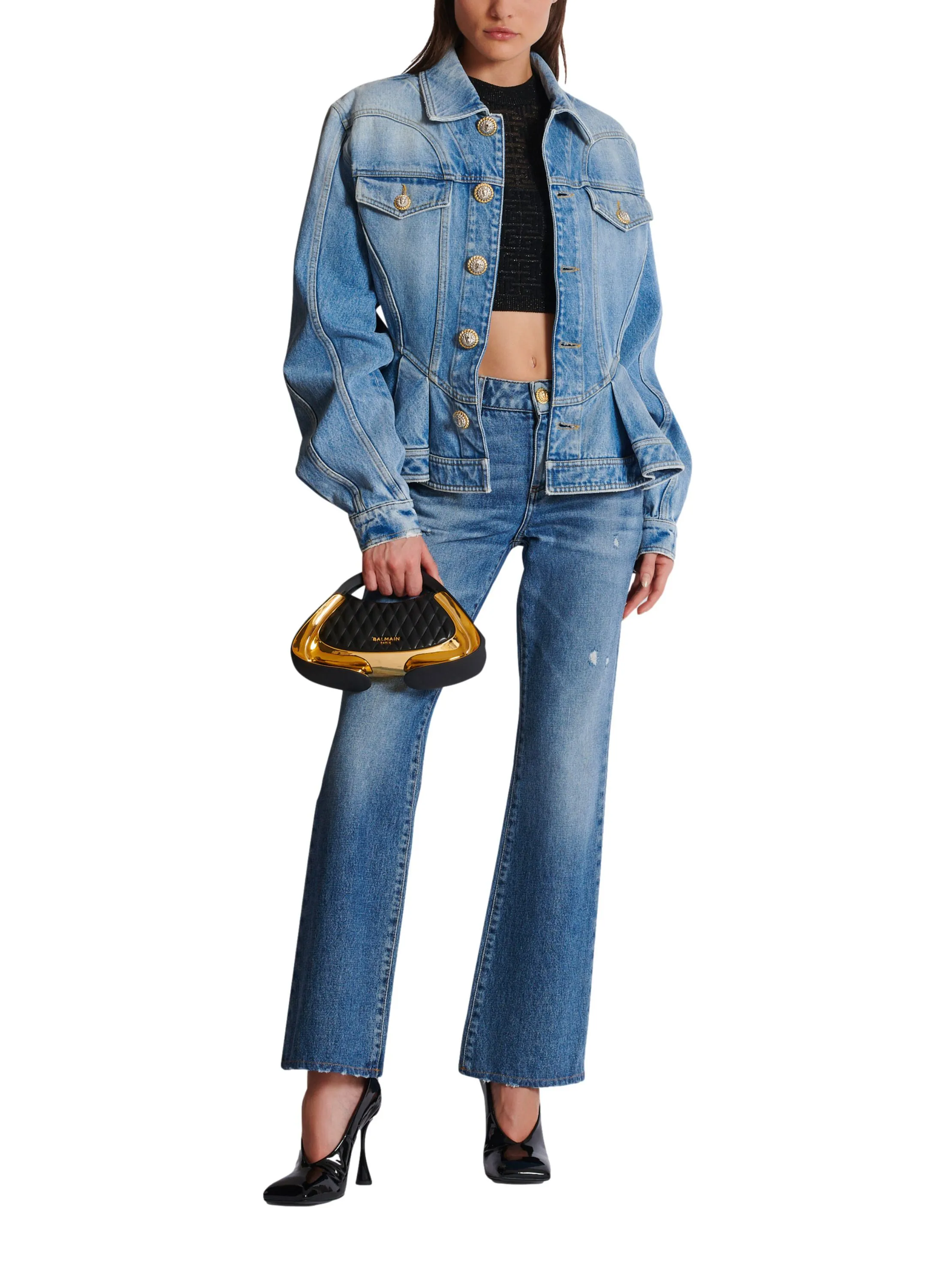 VESTE EN DENIM à PLIS - BALMAIN pour FEMME | Printemps