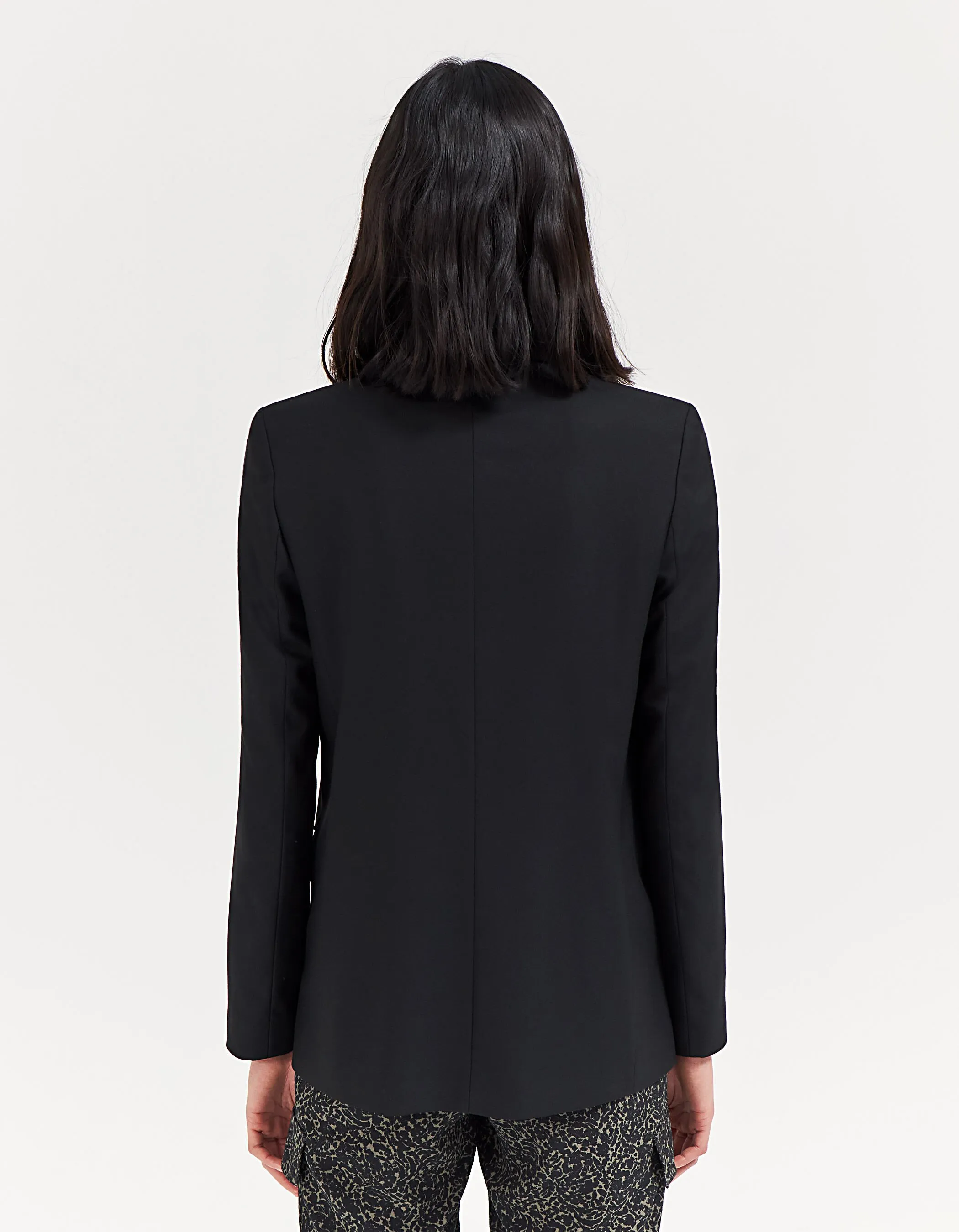 Veste tailleur en crêpe noir double boutonnage femme