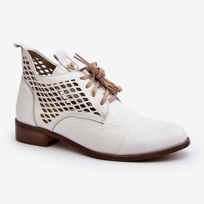 Zazoo 2878 Bottines basses en cuir ajouré pour femme, blanc blanche