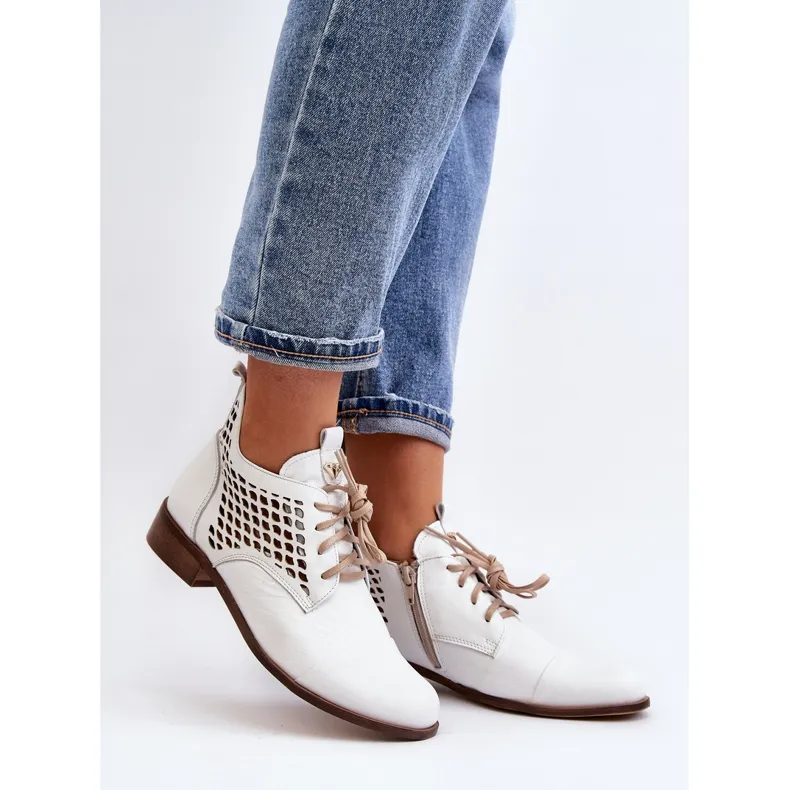 Zazoo 2878 Bottines basses en cuir ajouré pour femme, blanc blanche