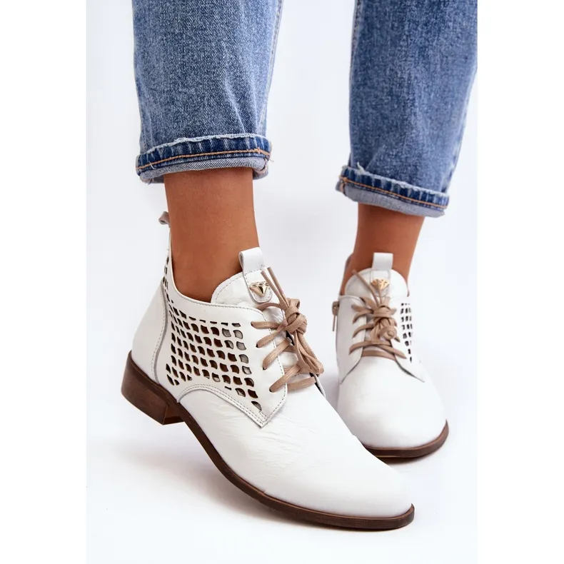 Zazoo 2878 Bottines basses en cuir ajouré pour femme, blanc blanche